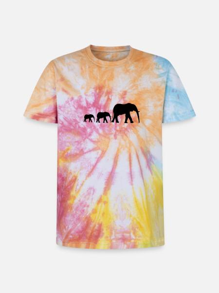Elefantenfamilie - Unisex Premium Tie Dye T-Shirt - Regenbogen-Spirale