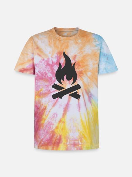 Campfire logo symbol - Unisex Premium Tie-Dye T-Shirt - Rainbow Spiral
