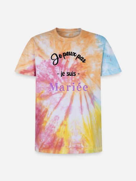 MARIEE. EVJF - T-shirt tie-dye premium unisexe - arc-en-ciel spirale