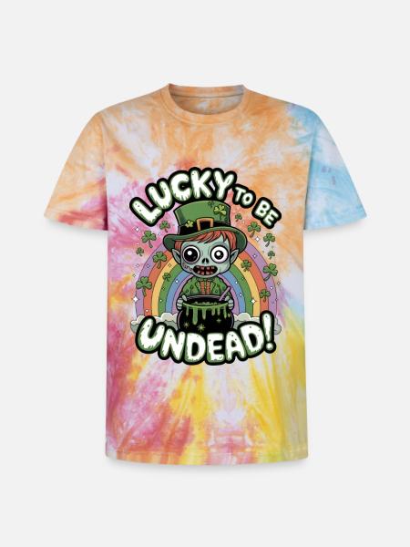 Lucky To Be Undead! - Unisex Premium Tie-Dye T-Shirt - Rainbow Spiral