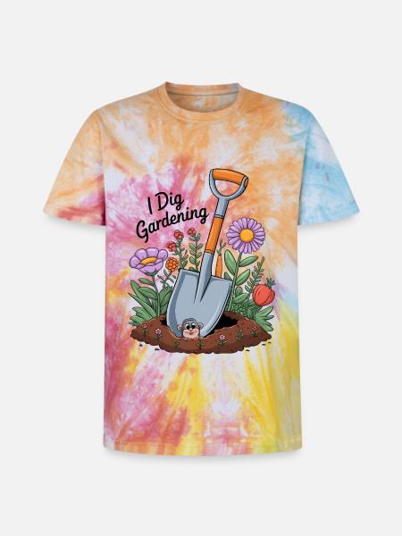 I Dig Gardening - Unisex Premium Tie-Dye T-Shirt - Rainbow Spiral