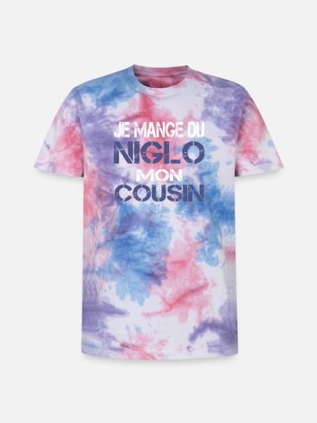Je mange du Niglo - T-shirt tie-dye premium unisexe - rose/violet/bleu