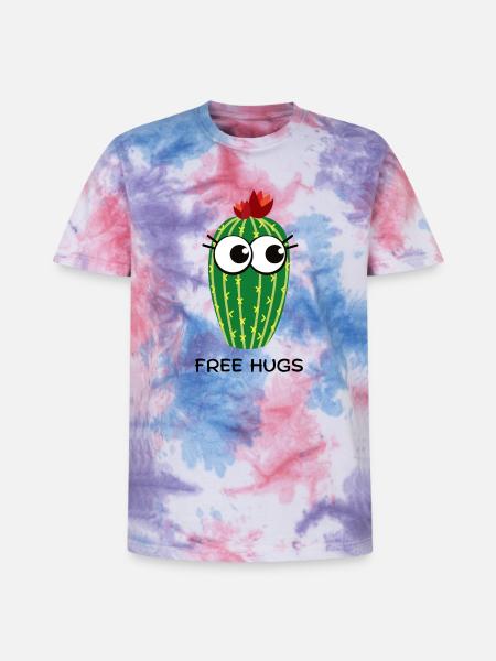 Free Hugs Cactus - Unisex Premium Tie-Dye T-Shirt - Pink/Purple/Blue