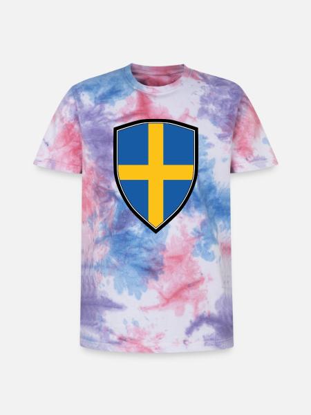 SWEDEN FLAG SHIELD - T-shirt tie-dye premium unisexe - rose/violet/bleu
