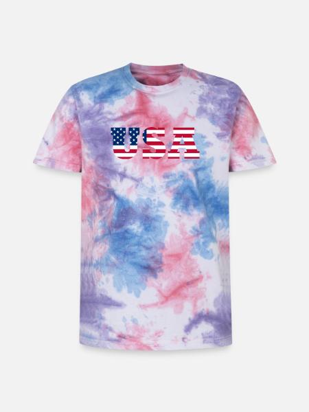 Stars & Stripes Lettermark USA - Unisex Premium Tie-Dye T-Shirt - Pink/Purple/Blue