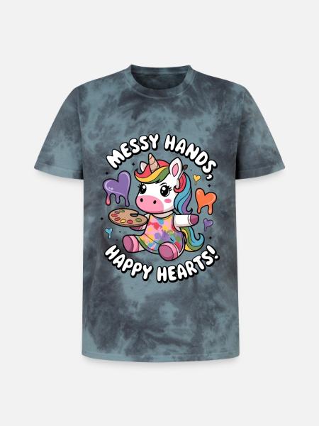 Messy Hands, Happy Hearts! - Unisex Premium Tie-Dye T-Shirt - Black/Blue