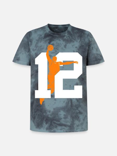 NUMMER 12 BASKETBAL 12E VERJAARDAG - Unisex Premium tie-dye T-shirt - zwart/blauw