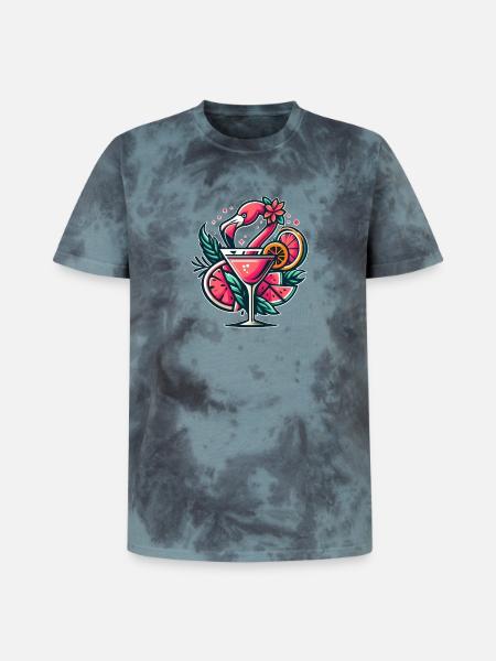 Flamingo Cocktail Logo - Unisex Premium Tie-Dye T-Shirt - Black/Blue