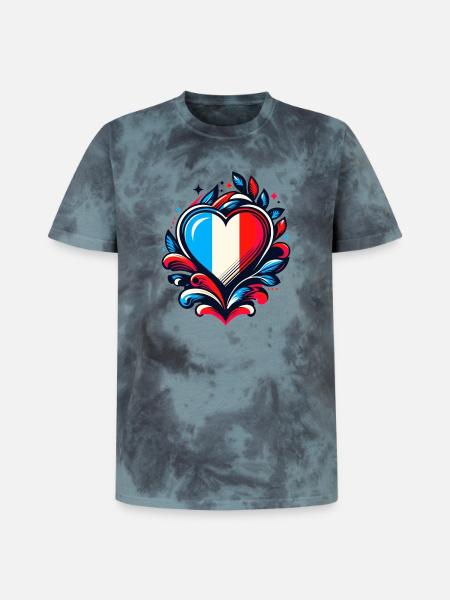 Heart French Flag - Unisex Premium Tie-Dye T-Shirt - Black/Blue