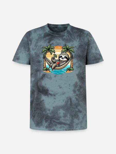 Sloth in hammock - Unisex Premium Tie-Dye T-Shirt - Black/Blue