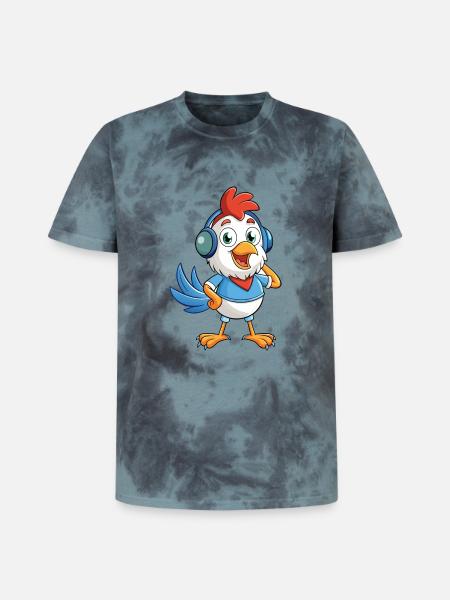 poulet drôle dessin animé personnage casque musique - T-shirt tie-dye premium unisexe - noir/bleu