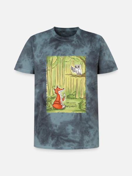 Waldgespräch: Fuchs und Eule - Unisex Premium Tie Dye T-Shirt - Schwarz/Blau