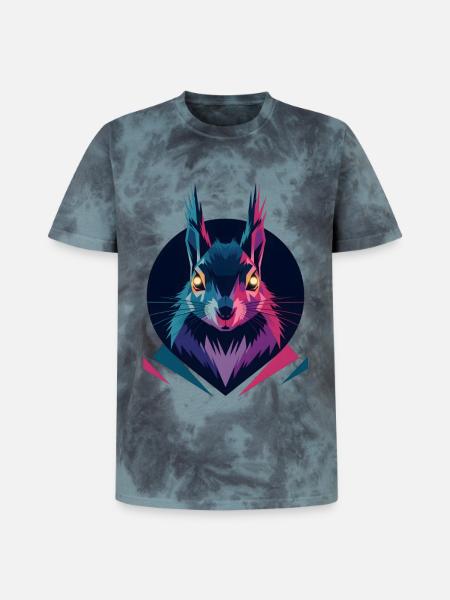 Écureuil low-poly - T-shirt tie-dye premium unisexe - noir/bleu