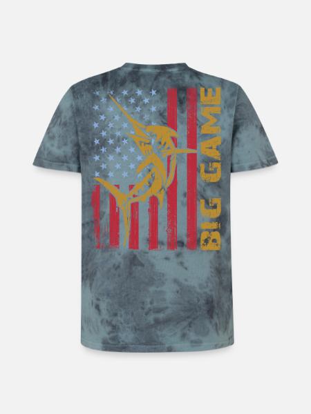 Springender Marlin mit US Flagge Hochseefischen - Unisex Premium Tie Dye T-Shirt - Schwarz/Blau