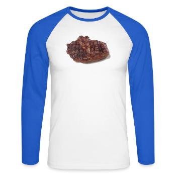Steak - T-shirt baseball manches longues Homme - blanc/bleu royal - Devant - Nik (191cm)