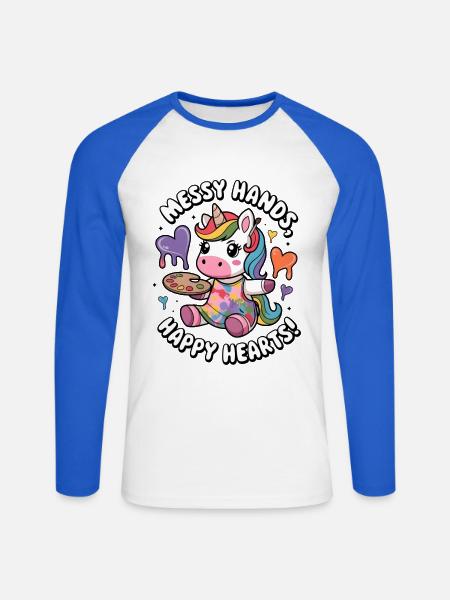 Messy Hands, Happy Hearts! - Unisex Long Sleeve Baseball T-Shirt - white/royal blue