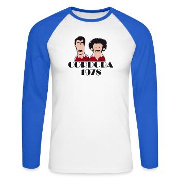 Cordoba 1978 Football Retro Maillot Cadeau - T-shirt baseball manches longues Homme - blanc/bleu royal - Devant - Nik (191cm)
