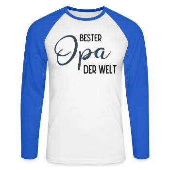 Bester Opa der Welt - Spruchdesign - Unisex Baseballshirt langarm - Weiß/Royalblau - Vorne - Nik (191cm)