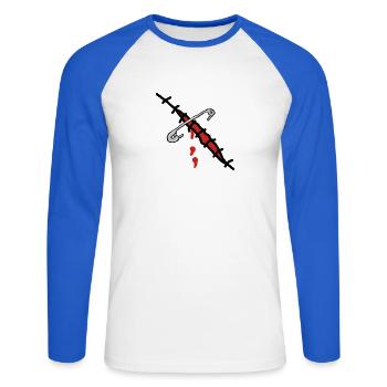 wunde mit sicherheitsnadel - Unisex Baseballshirt langarm - Weiß/Royalblau - Vorne - Nik (191cm)