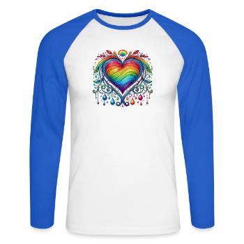 Coeur arc-en-ciel - T-shirt baseball manches longues Homme - blanc/bleu royal - Devant - Nik (191cm)