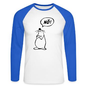 Nö Maus schwarz NÖ - Unisex Baseballshirt langarm - Weiß/Royalblau - Vorne - Nik (191cm)