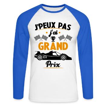 Je peux pas j'ai Grand Prix - T-shirt baseball manches longues Homme - blanc/bleu royal - Devant - Nik (191cm)