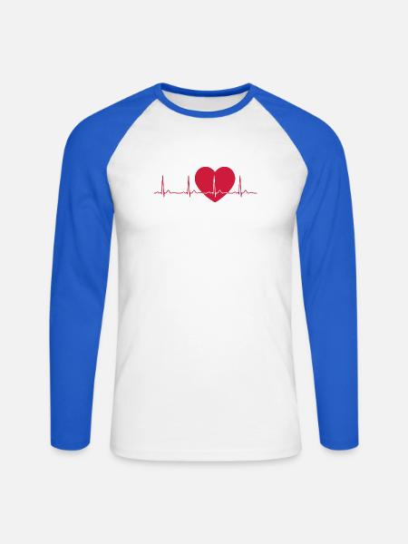 Heartbeat ECG Line Medical Pulse Wave Icon Vector - Unisex Long Sleeve Baseball T-Shirt - white/royal blue