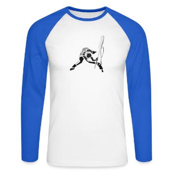 strummer-spread - T-shirt baseball manches longues Homme - blanc/bleu royal - Devant - Nik (191cm)
