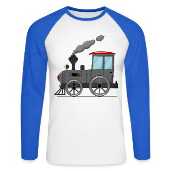 Kinderzug Eisenbahn grau - Unisex Baseballshirt langarm - Weiß/Royalblau - Vorne - Nik (191cm)
