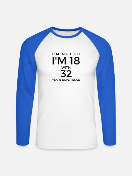 50-årsdag - si til 50-årsdag - Langermet baseball-skjorte for menn - hvit/kongeblå