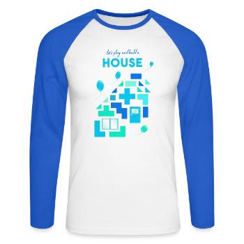 Bausteine Steine bauen spielen - Unisex Baseballshirt langarm - Weiß/Royalblau - Vorne - Nik (191cm)