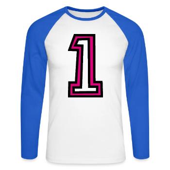 1. 1 JAHR. 1. JAHRESTAG. 1 JAHR GEBURTSTAG - Unisex Baseballshirt langarm - Weiß/Royalblau - Vorne - Nik (191cm)