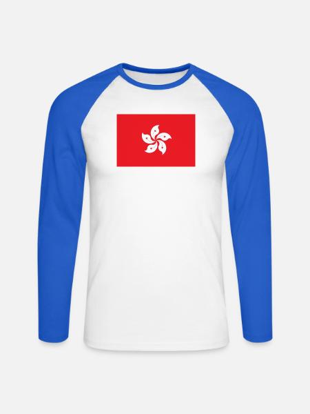 Hongkong - Unisex Baseballshirt langarm - Weiß/Royalblau