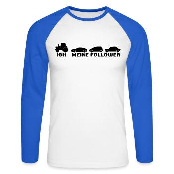Ich meine Follower  - Unisex Baseballshirt langarm - Weiß/Royalblau - Vorne - Nik (191cm)