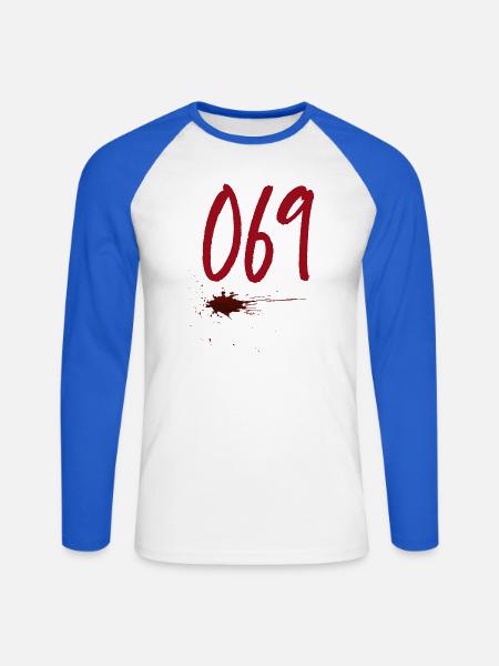 Postal Code Frankfurt 069 - Unisex Long Sleeve Baseball T-Shirt - white/royal blue