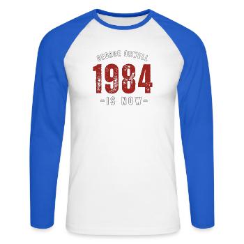 GEORGE ORWELL 1984 - T-shirt baseball manches longues Homme - blanc/bleu royal - Devant - Nik (191cm)