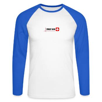 ERSTE HILFE - Unisex Baseballshirt langarm - Weiß/Royalblau - Vorne - Nik (191cm)