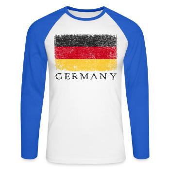 Deutschland Deutsche Flagge Deutschlandflagge - Unisex Baseballshirt langarm - Weiß/Royalblau - Vorne - Nik (191cm)