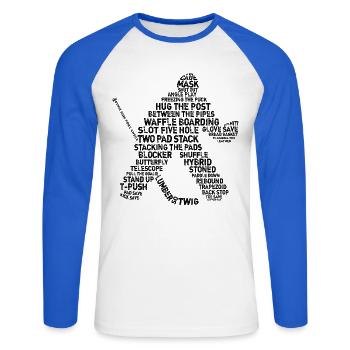 Gardien de but Lingo - version grunge de texte - T-shirt baseball manches longues Homme - blanc/bleu royal - Devant - Nik (191cm)