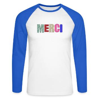 Thank you - Unisex Long Sleeve Baseball T-Shirt - white/royal blue - Front - Nik (191cm)