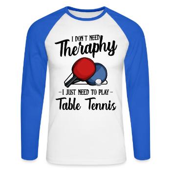 Table tennis - Unisex Long Sleeve Baseball T-Shirt - white/royal blue - Front - Nik (191cm)