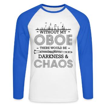 Oboe - Unisex Baseballshirt langarm - Weiß/Royalblau - Vorne - Nik (191cm)