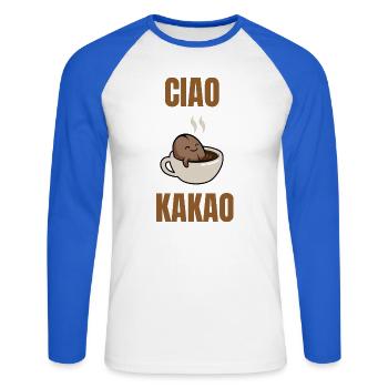cacao ciao - T-shirt baseball manches longues Homme - blanc/bleu royal - Devant - Nik (191cm)