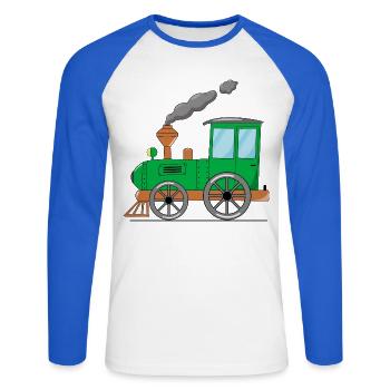 Kinderzug Eisenbahn grün - Unisex Baseballshirt langarm - Weiß/Royalblau - Vorne - Nik (191cm)