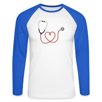 Stethoskop Logo Symbol Symbol - Unisex Baseballshirt langarm - Weiß/Royalblau - Vorne - Nik (191cm)