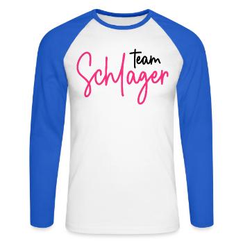 Team Schlager - Schlagerparty - Schlagermusik - Unisex Baseballshirt langarm - Weiß/Royalblau - Vorne - Nik (191cm)