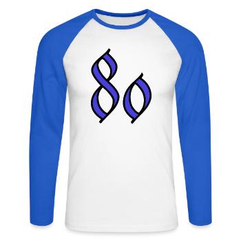 80. 80 ANS. 80e ANNIVERSAIRE. ANNIVERSAIRE 80 ANS. - T-shirt baseball manches longues Homme - blanc/bleu royal - Devant - Nik (191cm)