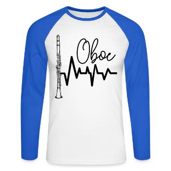 Oboe - Unisex Baseballshirt langarm - Weiß/Royalblau - Vorne - Nik (191cm)