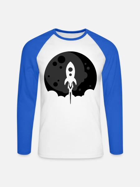 Rocket to the Moon - Schwarz - Unisex Baseballshirt langarm - Weiß/Royalblau
