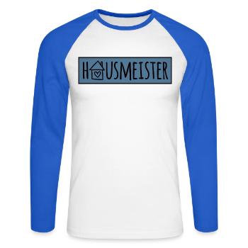 Hausmeister - Unisex Baseballshirt langarm - Weiß/Royalblau - Vorne - Nik (191cm)